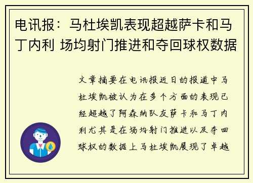 电讯报：马杜埃凯表现超越萨卡和马丁内利 场均射门推进和夺回球权数据领先