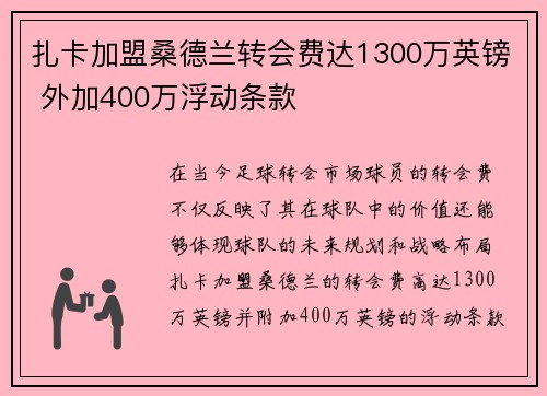 扎卡加盟桑德兰转会费达1300万英镑 外加400万浮动条款